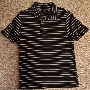 Express Polo Short Sleeve Black With White, Gray Stripes Shirt Men's Size Medium
